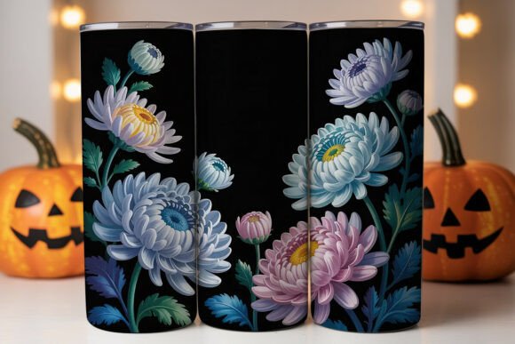 3D Layered Blue Floral 20oz Tumbler Graphics for Tumbler Wraps & Craft Projects