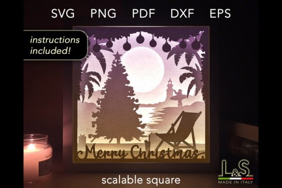 Beach Christmas Shadow Box SVG: 3D Branding
