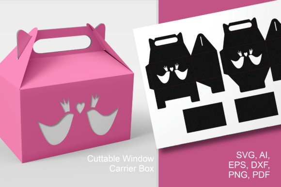 Birds in Love Gable Box Template SVG: A 3D SVG Gift Box Design for Romantic Branding and Event Packaging