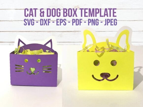 Cat Dog Candy Holder Box Template: 3D SVG Paper Toys