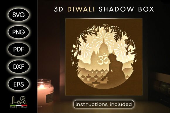 Diwali Light Box 3D SVG for Shadow Boxes