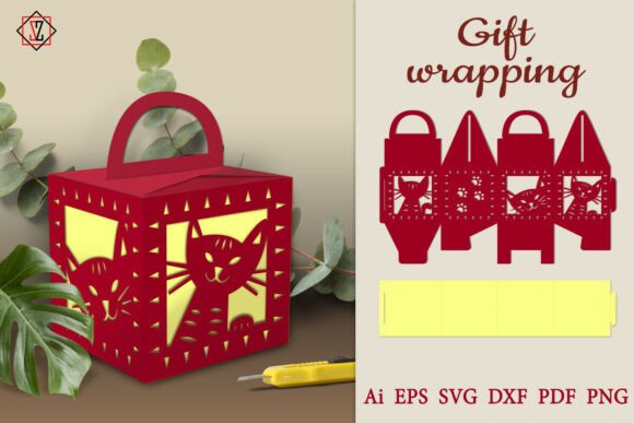 Gift Box with Cut-out Cats: 3D SVG Objects Review