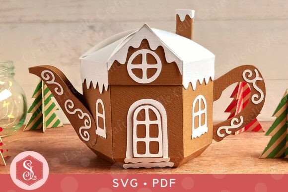 Gingerbread House Teapot Box 3D SVG for Christmas