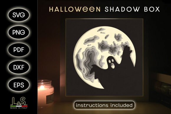 Halloween Moon Ghost Shadow Box 3D SVG for Shadow Boxes