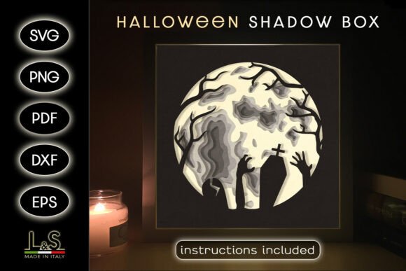 Halloween Moon Graveyard 3D SVG for Shadow Boxes