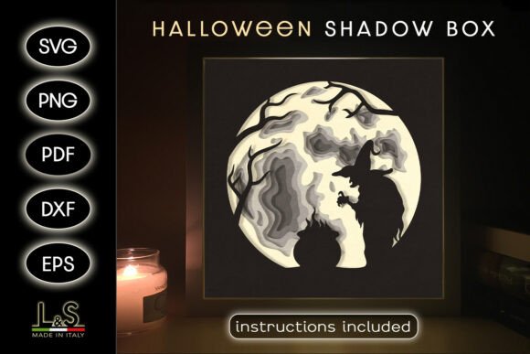Halloween Witch Moon Shadow Box 3D SVG for Crafters