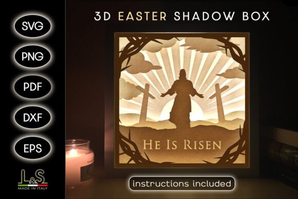 He is Risen Jesus Easter Shadowbox Svg: 3D SVG for Shadow Boxes