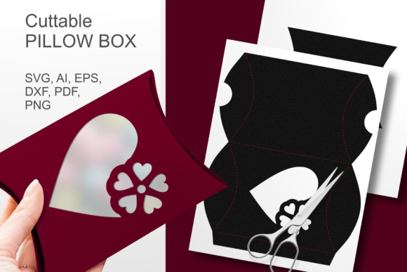 Heart N Flower 2 Pillow Box Template SVG: 3D Gift Boxes