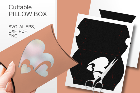Heart N Hearts 1 Pillow Box Template SVG for 3D Gift Boxes