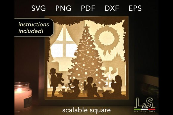 Kids on Christmas Day 3D SVG for Shadow Boxes