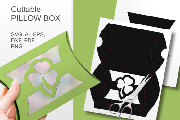 Shamrock Window Pillow Box Template SVG: 3D SVG Gift Boxes
